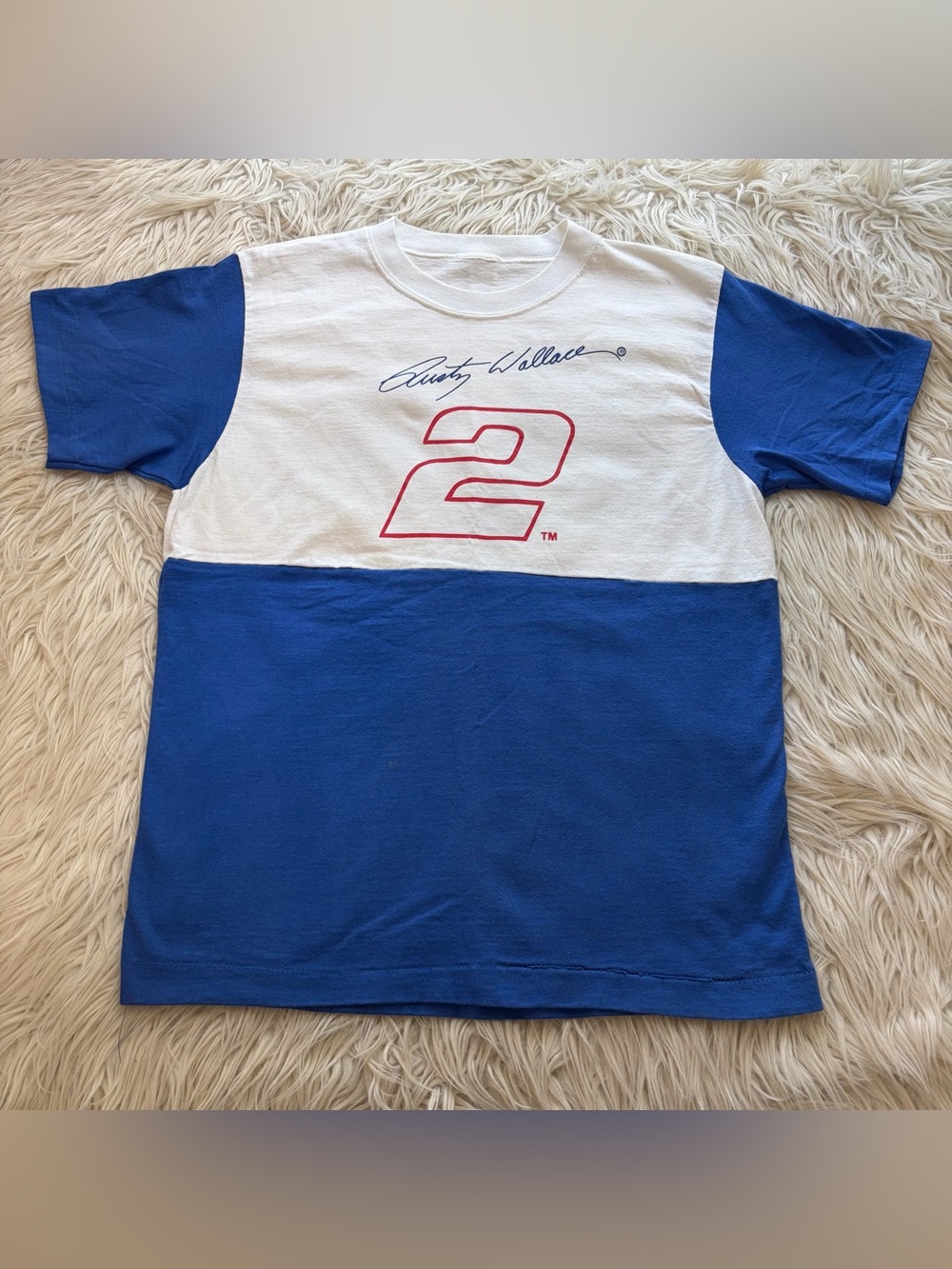 Vintage 90s Rusty Wallace NASCAR #2 Colorblock T Shirt Single Stitch Mens Size M